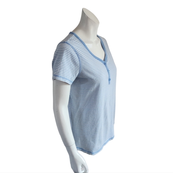 Liz Claiborne short sleeves t-shirt striped blue/white, size M - Picture 2 of 7